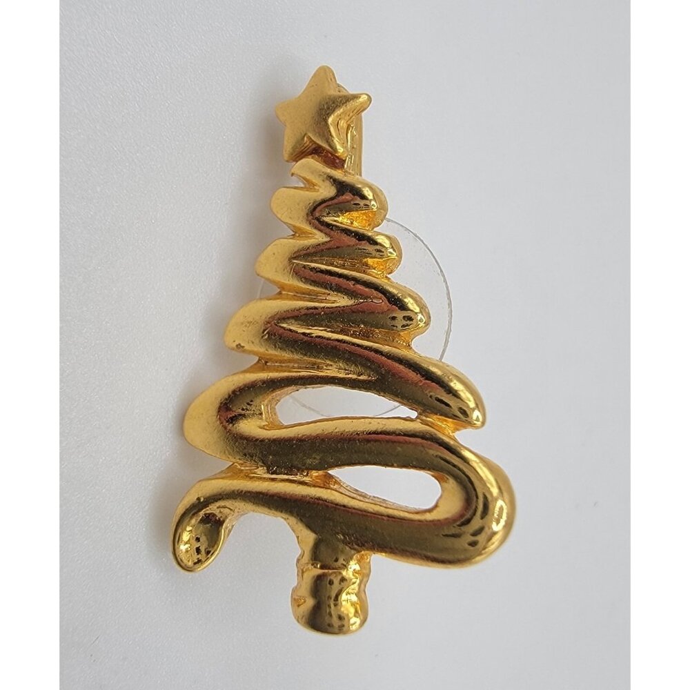 Gold tone Christmas Tree‎ Holiday Star Topper Pin Brooch